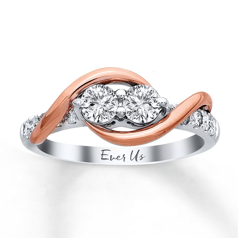 Main Image 1 of Previously Owned Ever Us Two-Stone Anniversary Ring 3/4 ct tw Round-cut Diamonds 14K Two-Tone Gold Size 8