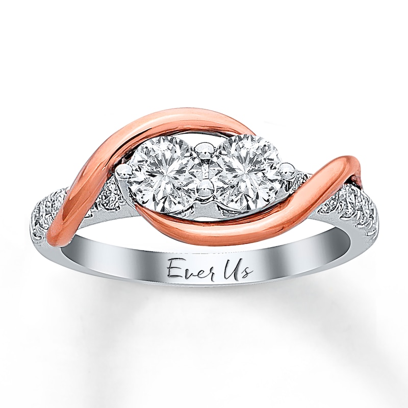 Main Image 1 of Previously Owned Ever Us Two-Stone Anniversary Ring 1 ct tw Round-cut Diamonds 14K Two-Tone Gold Size 10.5