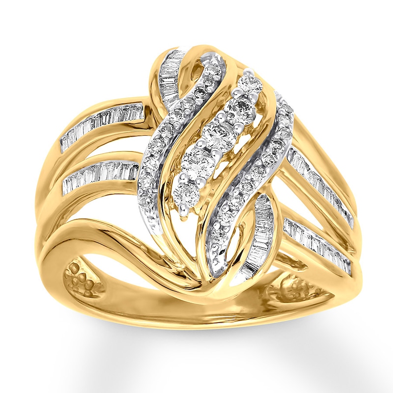 Main Image 1 of Previously Owned Diamond Ring 1/2 ct tw Round & Baguette 10K Yellow Gold Size 9.5