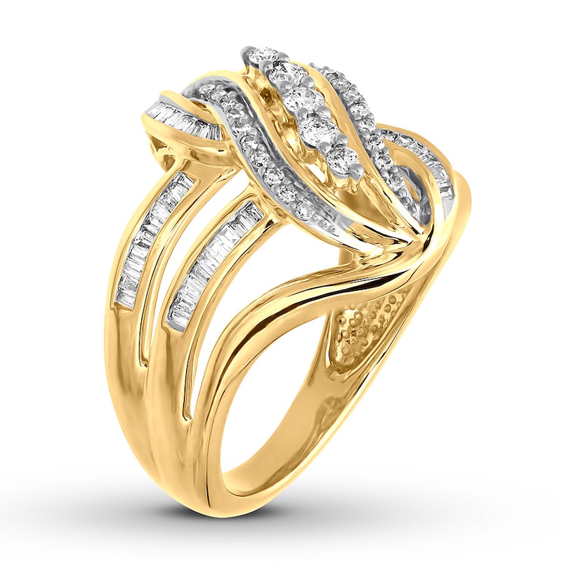 Main Image 3 of Previously Owned Diamond Ring 1/2 ct tw Round & Baguette 10K Yellow Gold Size 9.5