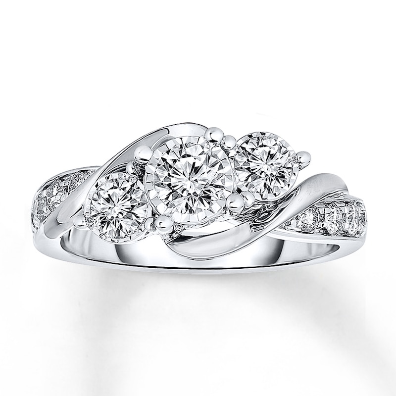Main Image 1 of Previously Owned 3-Stone Diamond Ring 1 ct tw Round-cut 14K White Gold - Size 5