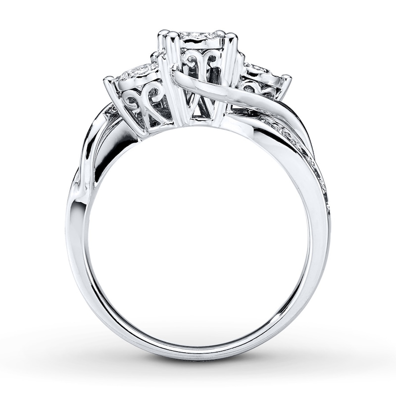 Main Image 2 of Previously Owned 3-Stone Diamond Ring 1 ct tw Round-cut 14K White Gold - Size 5