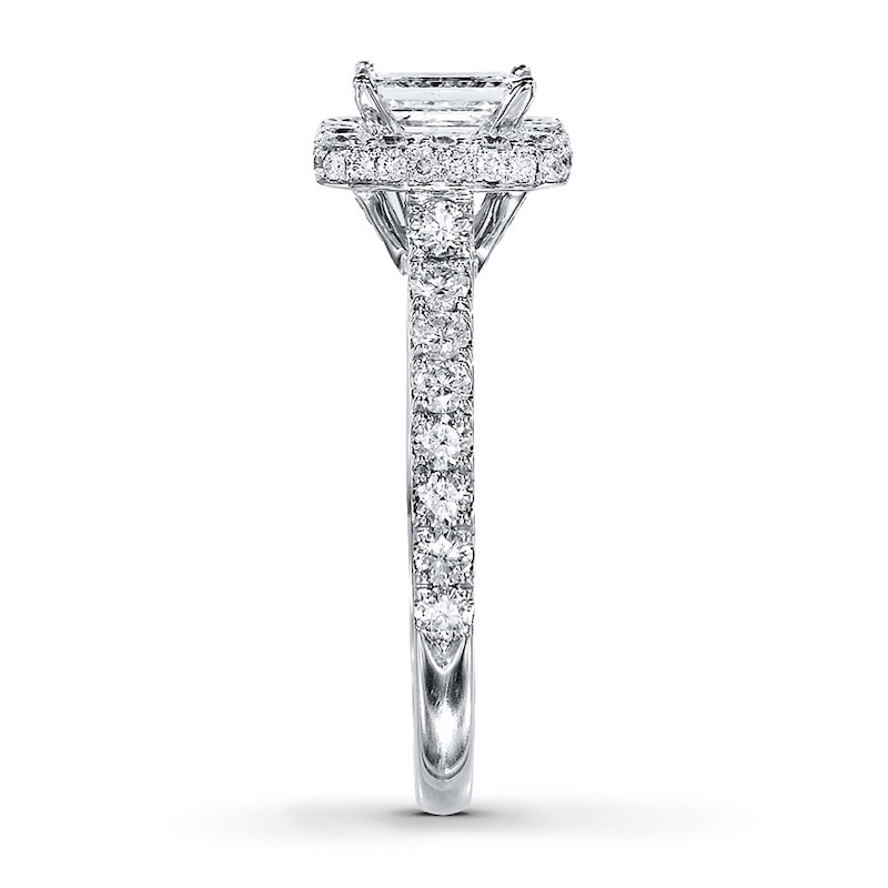 Main Image 3 of Previously Owned Neil Lane Bridal 1-3/8 ct tw Emerald & Round-cut Diamond Ring 14K White Gold Size 4.75