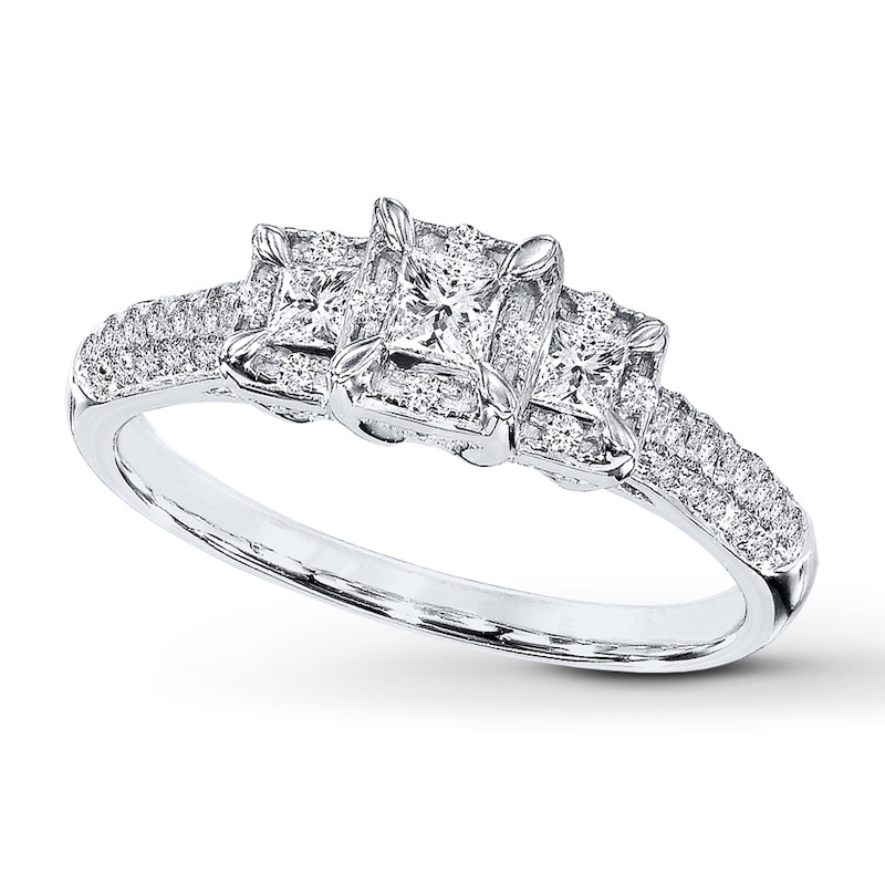 Main Image 1 of Previously Owned Diamond Engagement Ring 1/2 ct tw Princess-cut 10K White Gold - Size 4.25