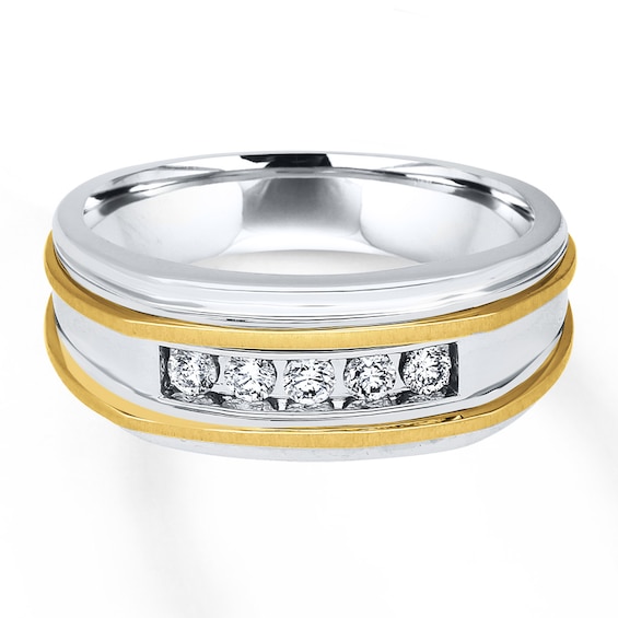 Previously Owned Men's Diamond Wedding Band 1/4 ct tw Round-cut 10K Two-Tone Gold 8.5