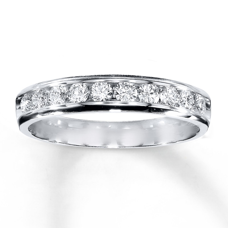 Main Image 1 of Previously Owned Diamond Anniversary Band 1/2 ct tw Round-cut 14K White Gold - Size 4.5