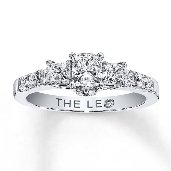 Previously Owned THE LEO Engagement Ring 7/8 ct tw Princess & Round-cut Diamonds 14K White Gold Size 10.75