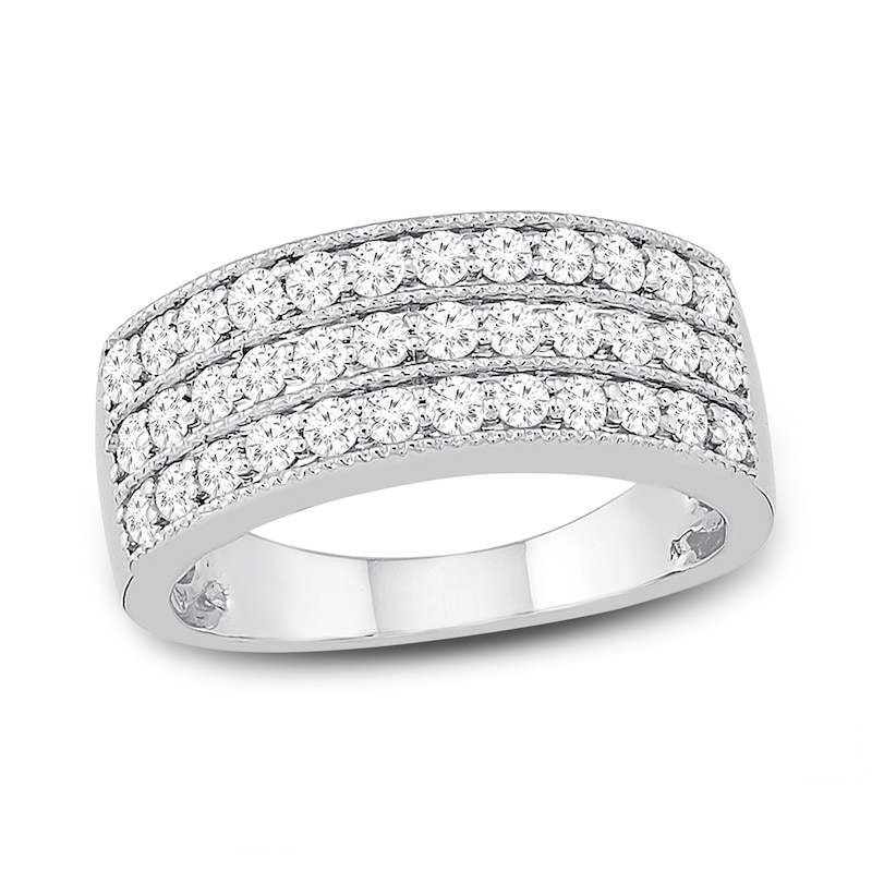 Main Image 1 of Previously Owned Triple Row Diamond Ring 1 ct tw Round-cut 10K White Gold - Size 9