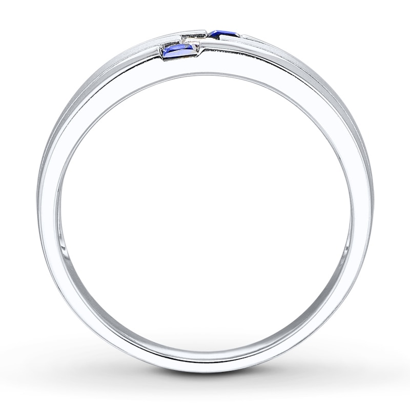 Main Image 2 of Previously Owned Men's Sapphire Ring 1/10 ct tw Square-cut Diamond 10K White Gold - Size 5.5