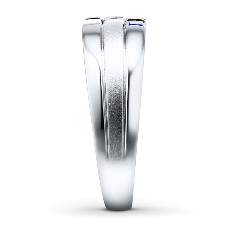Main Image 3 of Previously Owned Men's Sapphire Ring 1/10 ct tw Square-cut Diamond 10K White Gold - Size 5.5
