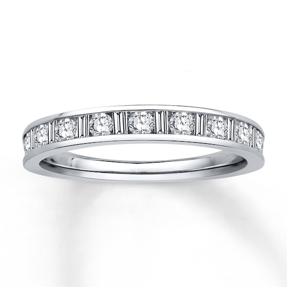 Previously Owned Diamond Anniversary Ring 1/2 ct tw Baguette & Round-cut 14K White Gold Size 9.5