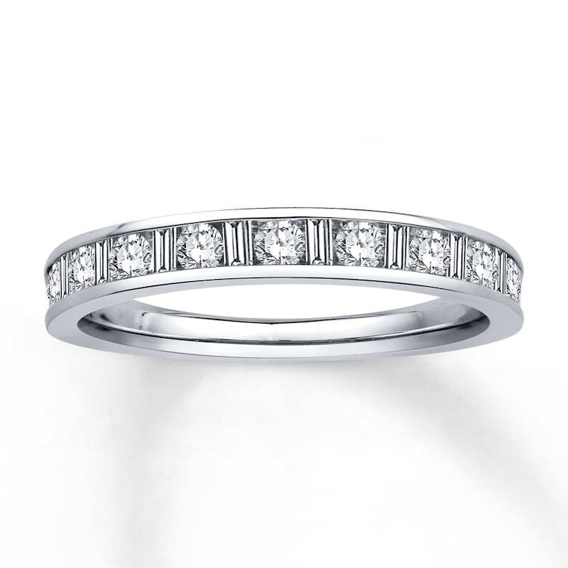 Main Image 1 of Previously Owned Diamond Anniversary Ring 1/2 ct tw Baguette & Round-cut 14K White Gold Size 9.5