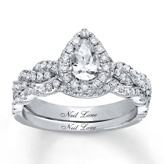 Previously Owned Neil Lane Bridal Set 1-1/5 ct tw Pear & Round-cut Diamonds 14K White Gold Size 4