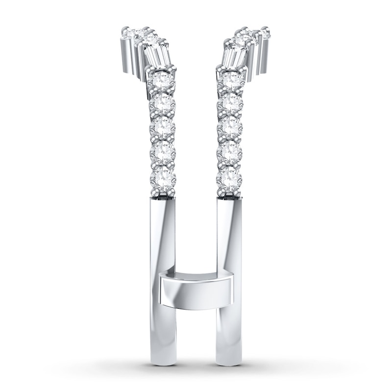 Main Image 3 of Previously Owned Diamond Enhancer Ring 3/4 ct tw Round & Baguette-cut 14K White Gold - Size 3.75