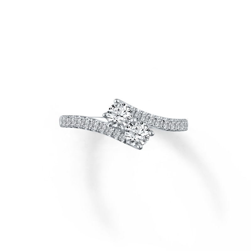 Main Image 1 of Previously Owned Ever Us Two-Stone Anniversary Ring 3/4 ct tw Round-cut Diamonds 14K White Gold Size 9.75
