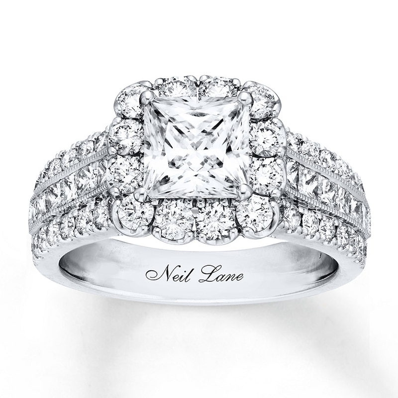 Main Image 1 of Previously Owned Neil Lane Diamond Engagement Ring 3 ct tw Princess & Round-cut 14K White Gold