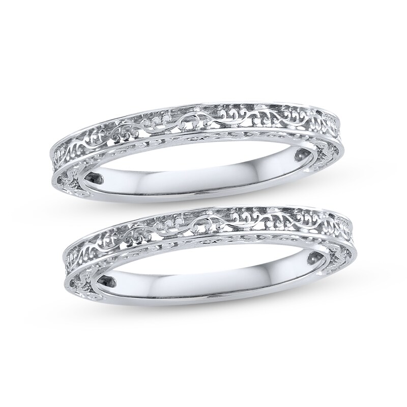 Main Image 1 of Previously Owned Scroll-Work Double Wedding Band 14K White Gold
