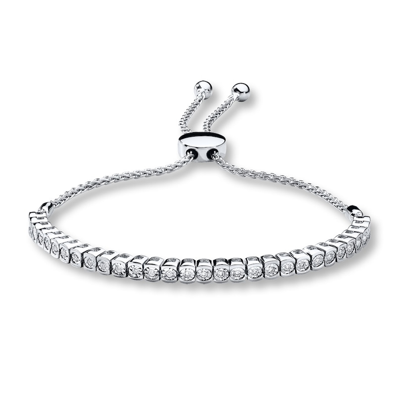 Main Image 1 of Previously Owned Diamond Bolo Bracelet 1/4 ct tw Round-cut 10K White Gold