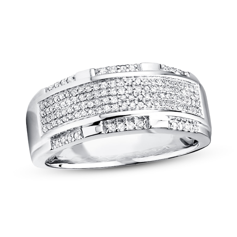 Main Image 1 of Previously Owned Men's Band 1/2 ct tw Round-cut Diamonds 10K White Gold - Size 4.5