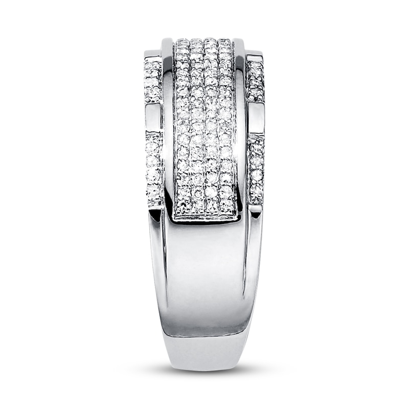 Main Image 3 of Previously Owned Men's Band 1/2 ct tw Round-cut Diamonds 10K White Gold - Size 4.5