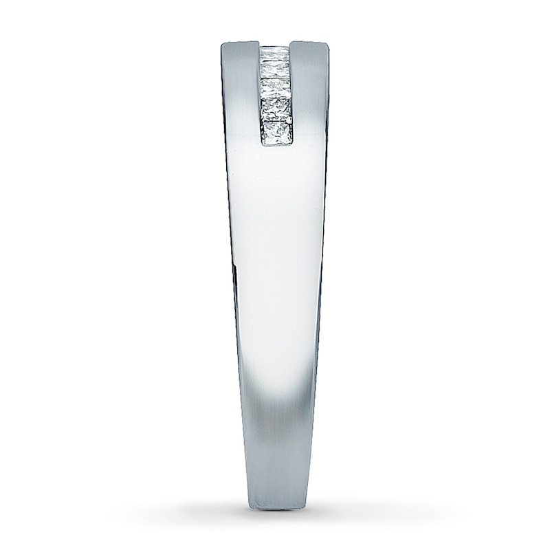 Main Image 3 of Previously Owned Men's Diamond Wedding Band 1/4 ct tw Square-cut 14K White Gold - Size 12.75