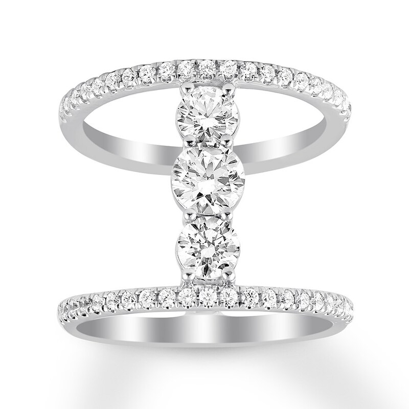 Main Image 1 of Previously Owned Diamond North South 3-Stone Ring 1-1/2 ct tw Round-cut 14K White Gold - Size 11.75