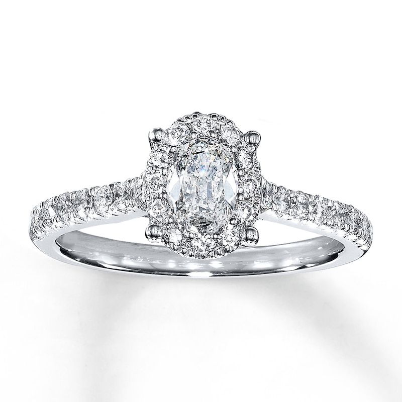 Main Image 1 of Previously Owned Diamond Engagement Ring 1 ct tw Oval & Round-cut 14K White Gold - Size 4.75