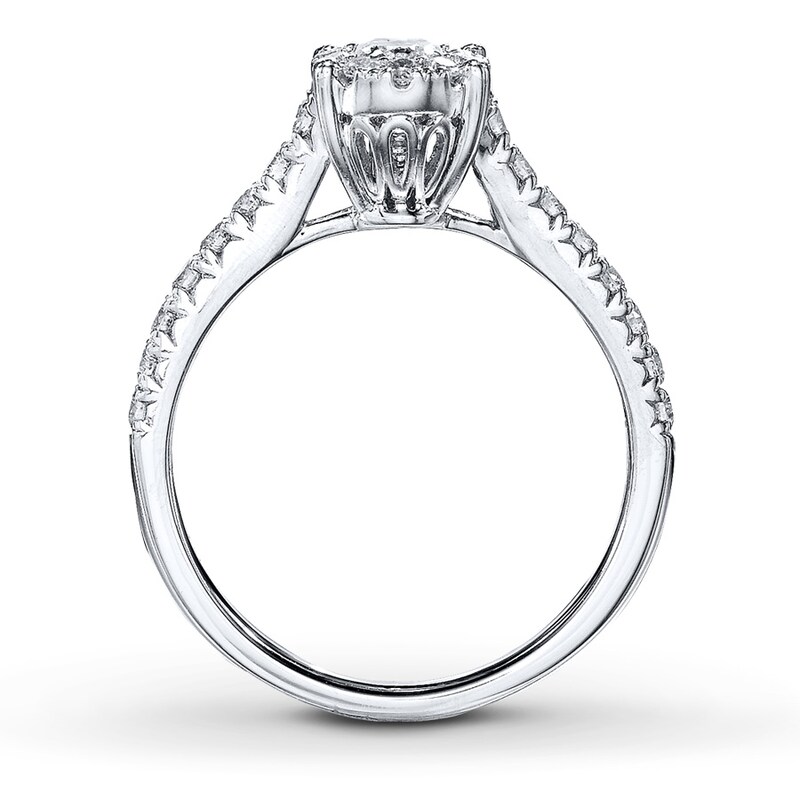 Main Image 2 of Previously Owned Diamond Engagement Ring 1 ct tw Oval & Round-cut 14K White Gold - Size 4.75