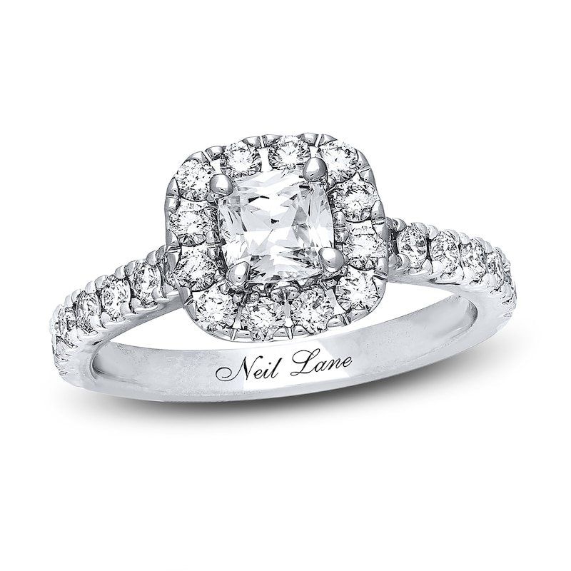 Main Image 1 of Previously Owned Neil Lane Diamond Engagement Ring 1-3/8 ct tw Cushion & Round-cut 14K White Gold Size 5.25