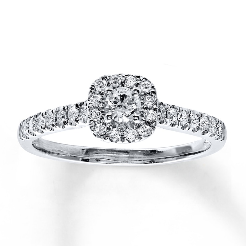 Main Image 1 of Previously Owned Diamond Engagement Ring 3/8 ct tw Round-cut 10K White Gold Size 5.25