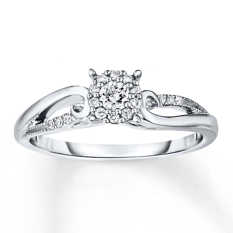 Main Image 1 of Previously Owned Diamond Engagement Ring 1/6 ct tw Round-cut 10K White Gold - Size 8.5
