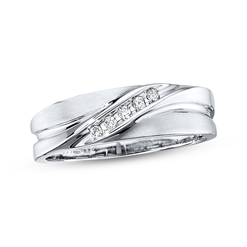 Main Image 1 of Previously Owned Men's Diamond Wedding Band 1/15 ct tw Round-cut 10K White Gold - Size 7.75