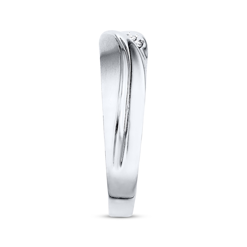 Main Image 3 of Previously Owned Men's Diamond Wedding Band 1/15 ct tw Round-cut 10K White Gold - Size 7.75