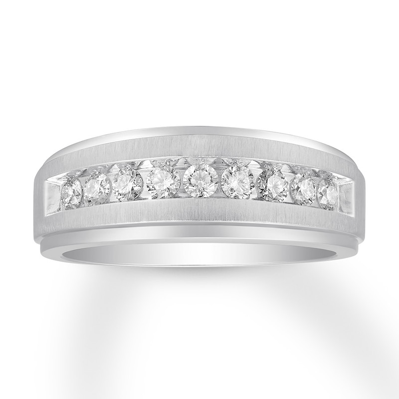 Main Image 1 of Previously Owned Men's Diamond Wedding Band 1/2 ct tw Round-cut 10K White Gold - Size 9.75