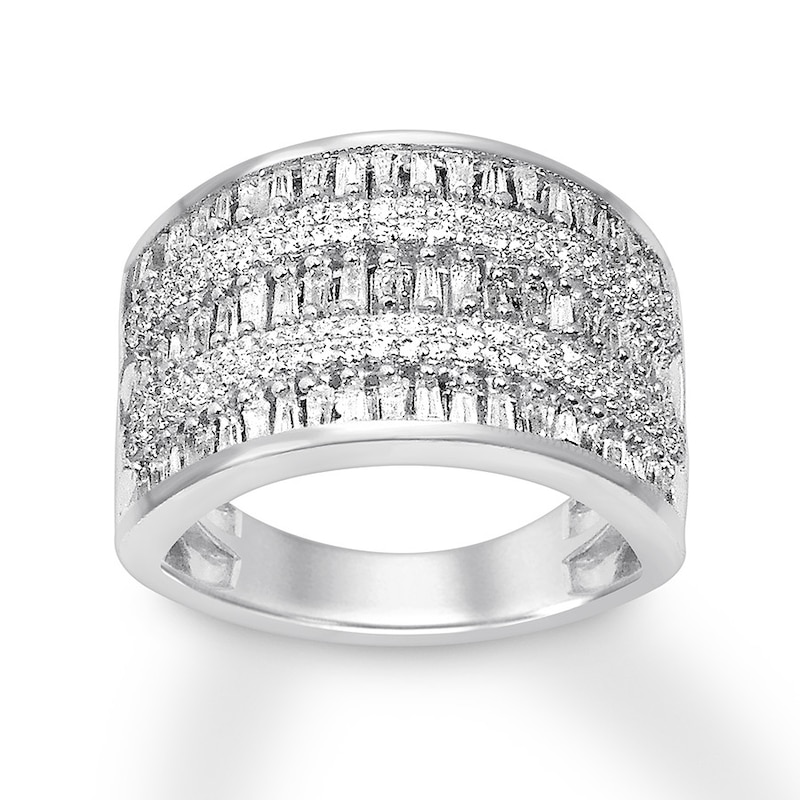 Main Image 1 of Previously Owned Diamond Ring 3/4 ct tw Round & Baguette-cut 10K White Gold - Size 8.75