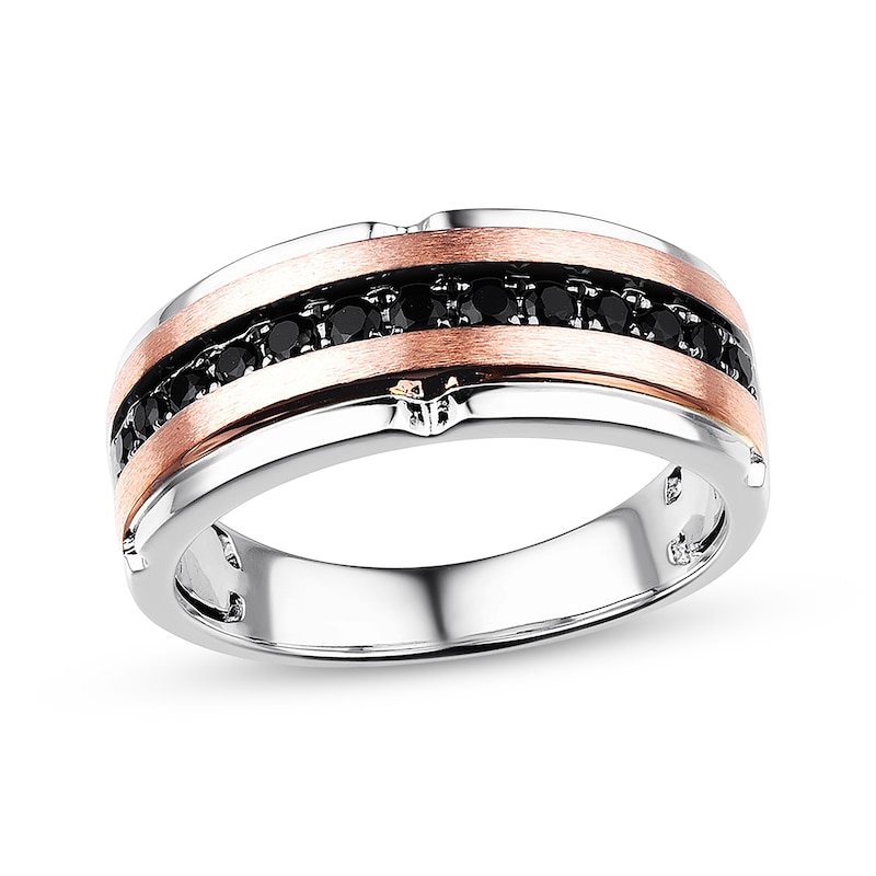 Main Image 1 of Previously Owned Men's Black Diamond Wedding Band 1/2 ct tw Round-cut 10K Two-Tone Gold