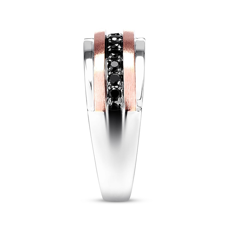 Main Image 2 of Previously Owned Men's Black Diamond Wedding Band 1/2 ct tw Round-cut 10K Two-Tone Gold