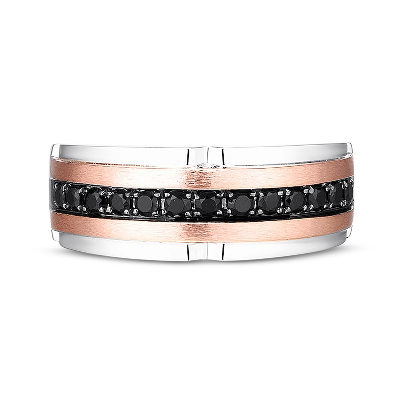 Main Image 4 of Previously Owned Men's Black Diamond Wedding Band 1/2 ct tw Round-cut 10K Two-Tone Gold