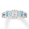 Thumbnail Image 0 of Previously Owned Aquamarine Engagement Ring 5/8 ct tw Princess & Round-cut Diamonds 14K White Gold
