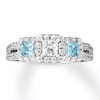 Thumbnail Image 1 of Previously Owned Aquamarine Engagement Ring 5/8 ct tw Princess & Round-cut Diamonds 14K White Gold
