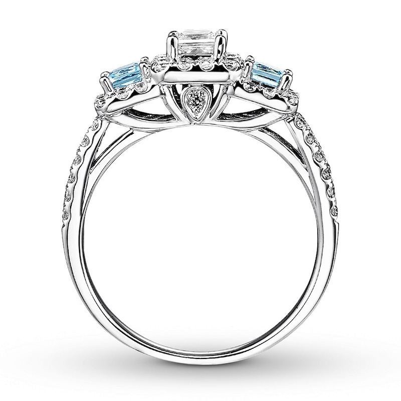 Main Image 2 of Previously Owned Aquamarine Engagement Ring 5/8 ct tw Princess & Round-cut Diamonds 14K White Gold
