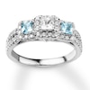 Thumbnail Image 4 of Previously Owned Aquamarine Engagement Ring 5/8 ct tw Princess & Round-cut Diamonds 14K White Gold