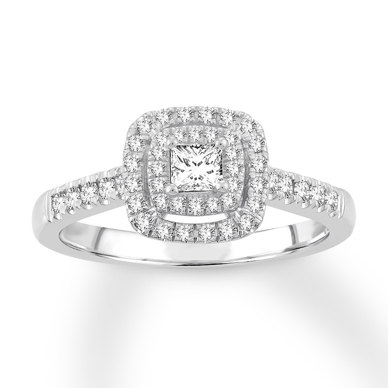 Main Image 1 of Previously Owned Diamond Engagement Ring 1/2 ct tw Princess & Round-cut 14K White Gold