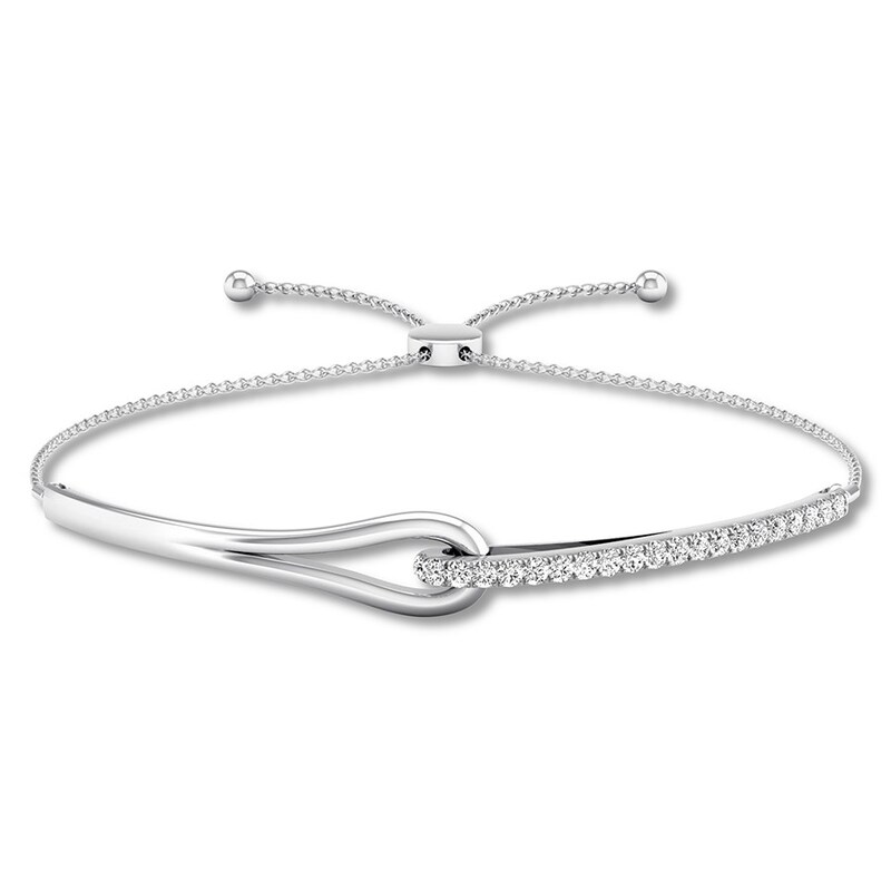Main Image 1 of Previously Owned Love + Be Loved Diamond Bolo Bracelet 1/2 ct tw 10K White Gold 9.5"