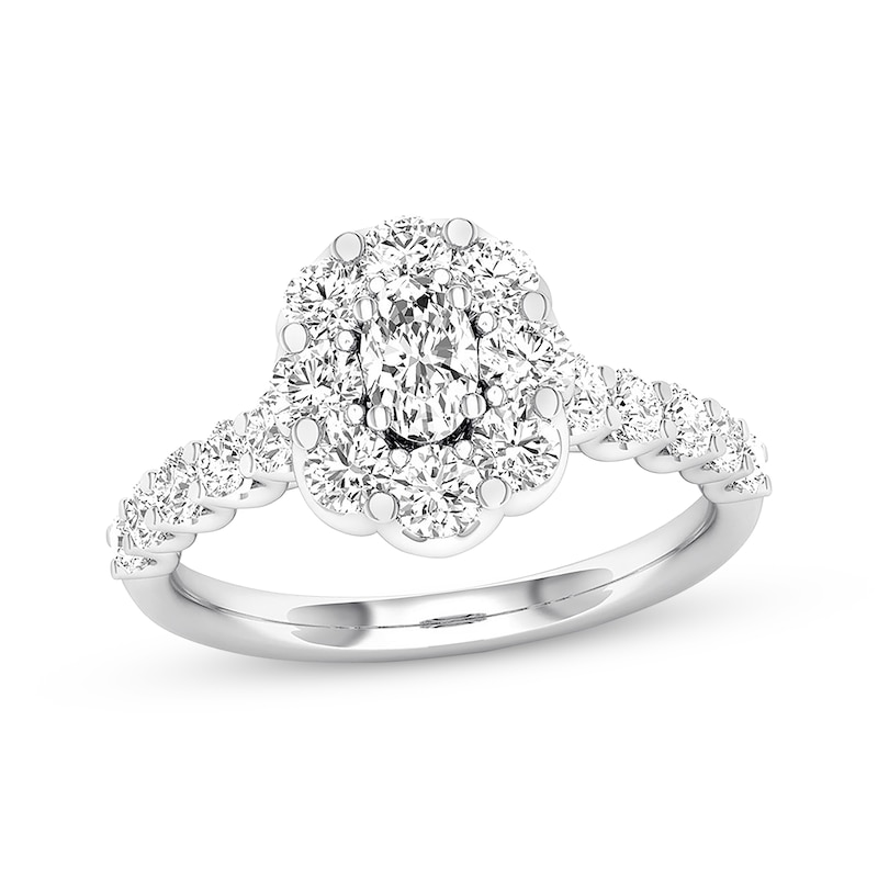 Main Image 1 of Previously Owned Diamond Engagement Ring 1-1/4 ct tw Oval & Round-cut 14K White Gold
