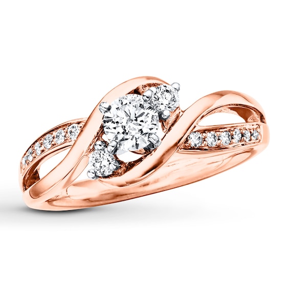 Previously Owned Three-Stone Engagement Ring 3/8 ct tw Round-cut Diamonds 14K Rose Gold