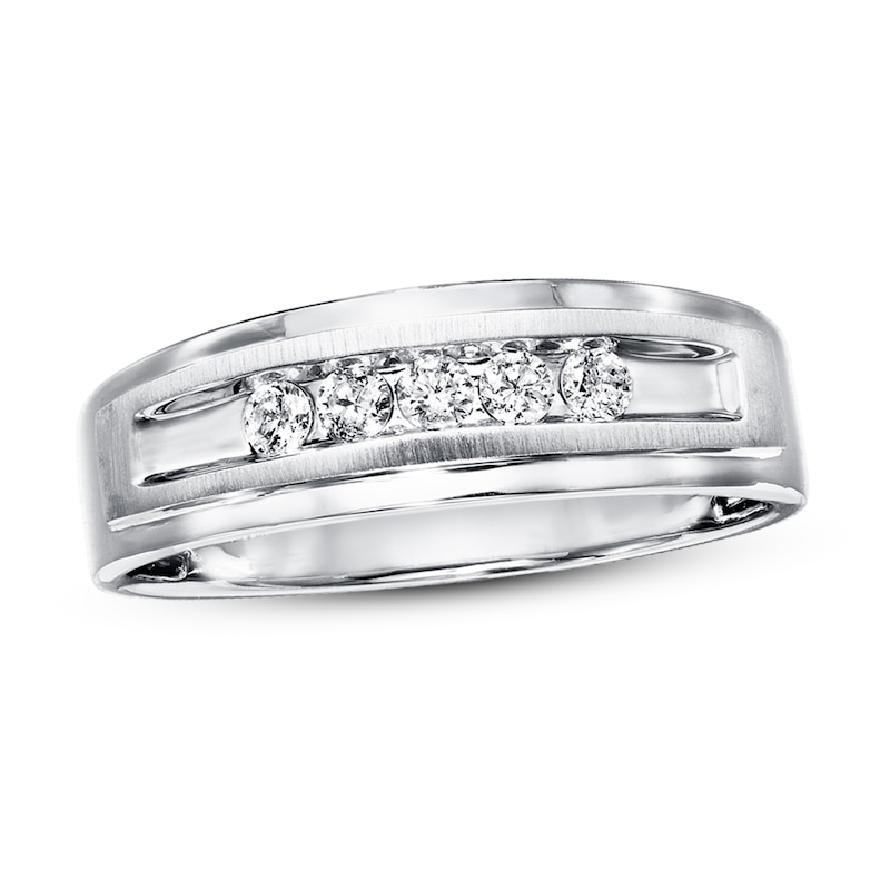 Main Image 1 of Previously Owned Men's Diamond Wedding Band 1/4 ct tw Round-cut 10K White Gold