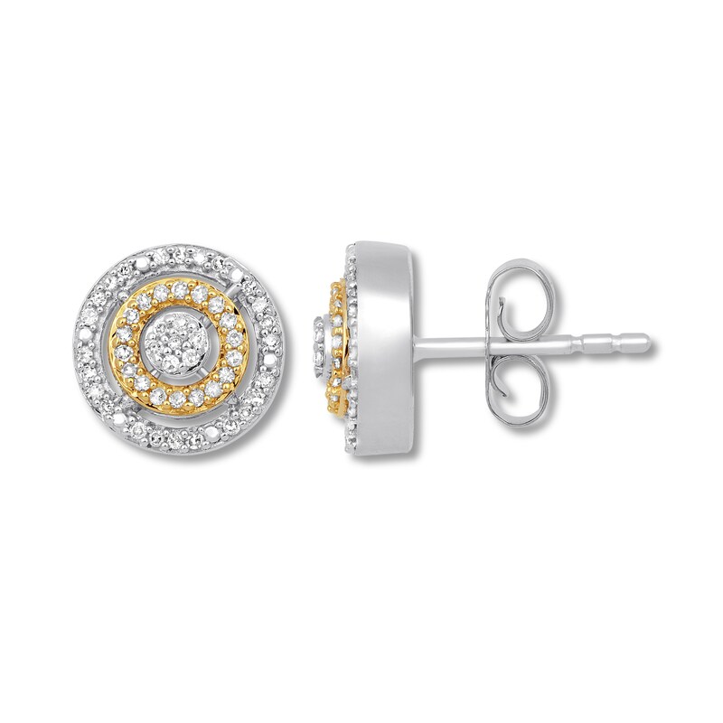 Main Image 1 of Previously Owned Diamond Circle Earrings 1/4 ct. tw Sterling Silver & 10K Yellow Gold