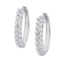 Previously Owned Diamond Hoop Earrings 1 ct tw Round-cut 10K White Gold