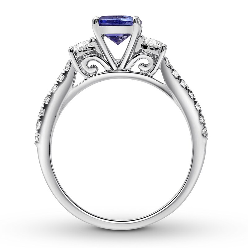 Main Image 2 of Previously Owned Tanzanite Three-Stone Ring 1/2 ct tw Round-cut Diamonds 14K White Gold
